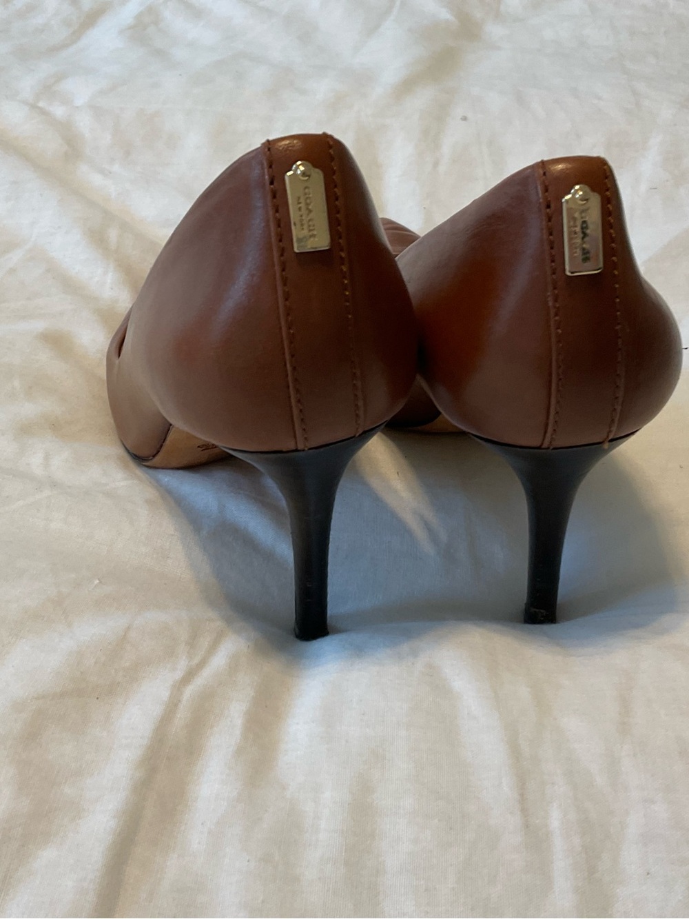 Coach Brown Pointed Toe Leather Stiletto Heels - Picture 3 of 8